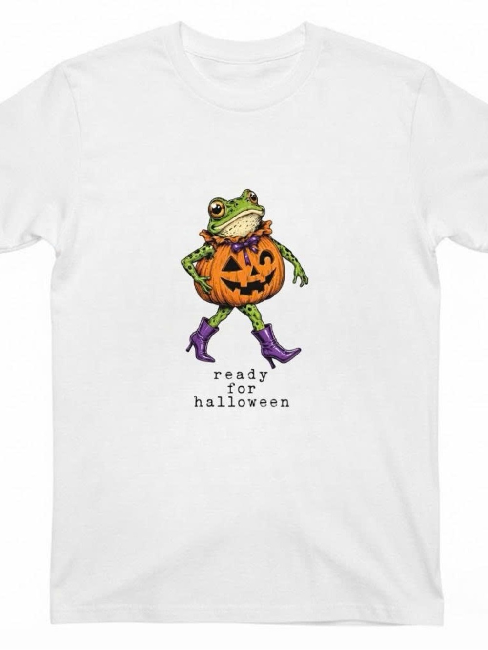 Ready for Halloween Frog Pumpkin Graphic Tee White
